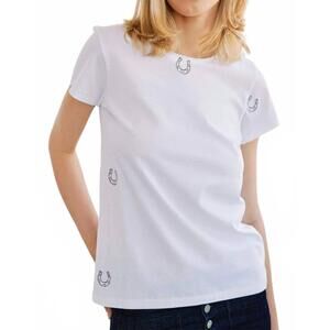 NEW CATHERINE GEE embroidered horseshoe cotton tee in white